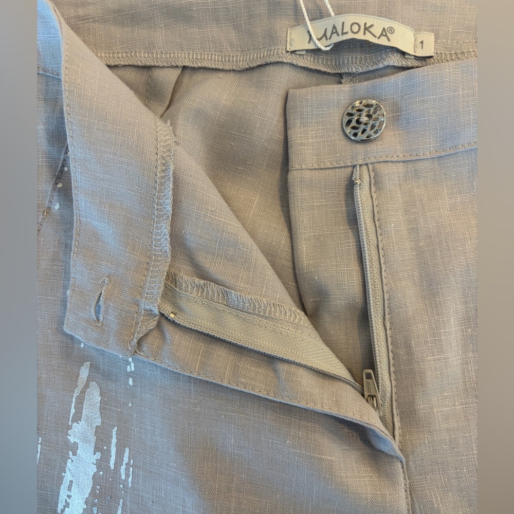 Maloka Pearl Grey 💯 Linen Capris With Silver Foil Accent NWT! - Picture 7 of 10